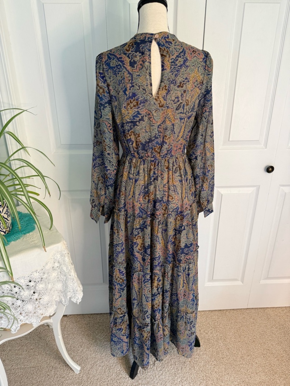 Elan Boho Western Sheer Lined long sleeve tiered Maxi Dress New size Small - Picture 5 of 15